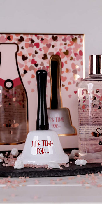 Geschenkset Heart Cascade - Beautyset, Pflegedusche im Champagnerdesign und Glöckchen time for. das besondere Geschenk 
