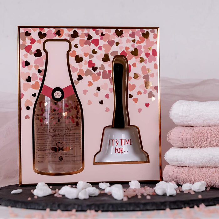 Geschenkset Heart Cascade - Beautyset, Pflegedusche im Champagnerdesign und Glöckchen time for. das besondere Geschenk 