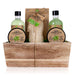 Geschenkset OLIVE im Holzkorb Bade-, SPA und Dusch Set Olive Duft – 6-teiliges Geschenk set in dekorativem Korb aus Holz,