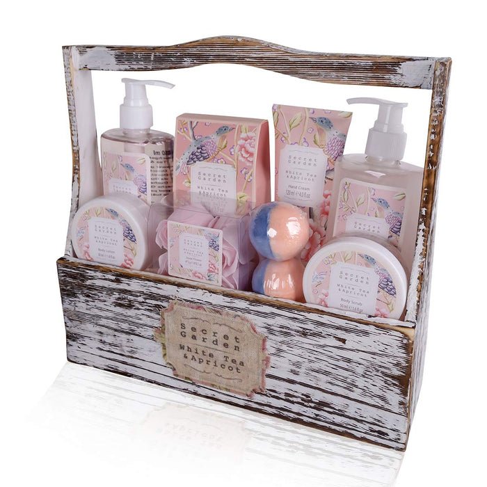 Geschenkset Secret Garden Bade Und Dusch Set Mit White Tea & Apricot Duft - 8-Teiliges Geschenk-Set