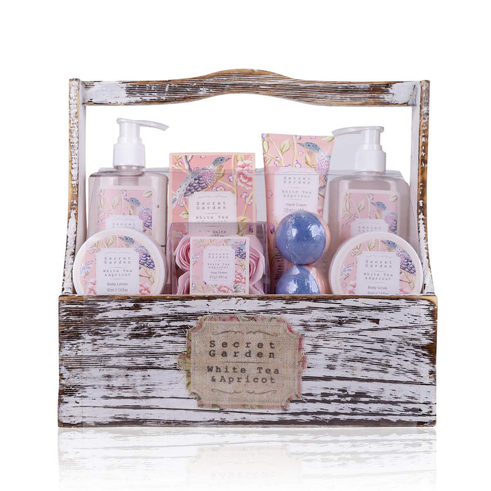 Geschenkset Secret Garden Bade Und Dusch Set Mit White Tea & Apricot Duft - 8-Teiliges Geschenk-Set