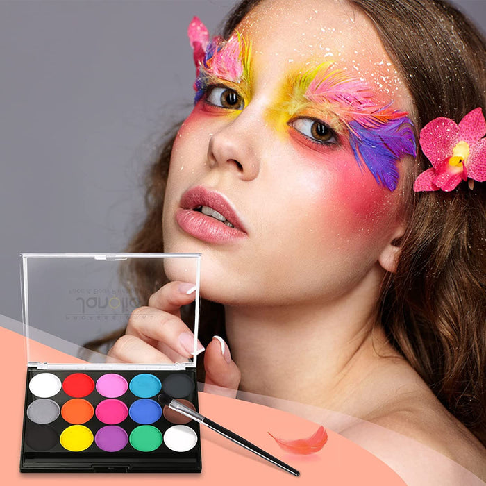 Gesichtsfarbe, Body Painting Kinderschminke Set mit 15 Farben, Halloween Gesichtsbemalung Professionelle Palette mit Bürste, Waschbar