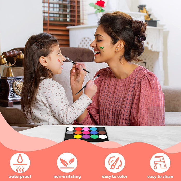 Gesichtsfarbe, Body Painting Kinderschminke Set mit 15 Farben, Halloween Gesichtsbemalung Professionelle Palette mit Bürste, Waschbar