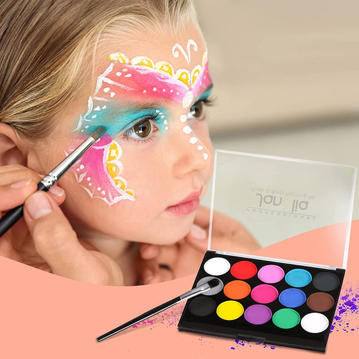 Gesichtsfarbe, Body Painting Kinderschminke Set mit 15 Farben, Halloween Gesichtsbemalung Professionelle Palette mit Bürste, Waschbar