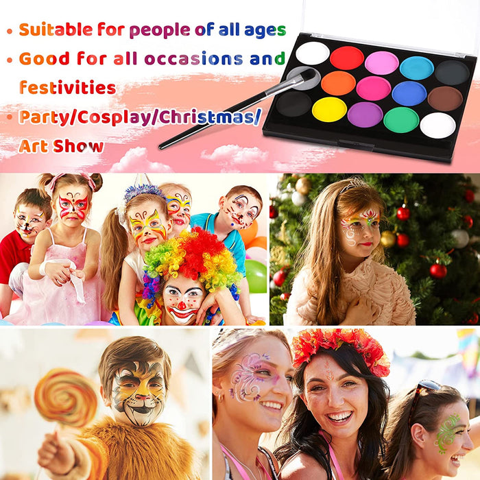 Gesichtsfarbe, Body Painting Kinderschminke Set mit 15 Farben, Halloween Gesichtsbemalung Professionelle Palette mit Bürste, Waschbar