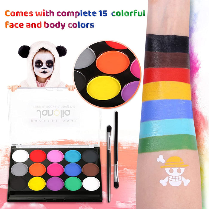 Gesichtsfarbe, Body Painting Kinderschminke Set mit 15 Farben, Halloween Gesichtsbemalung Professionelle Palette mit Bürste, Waschbar