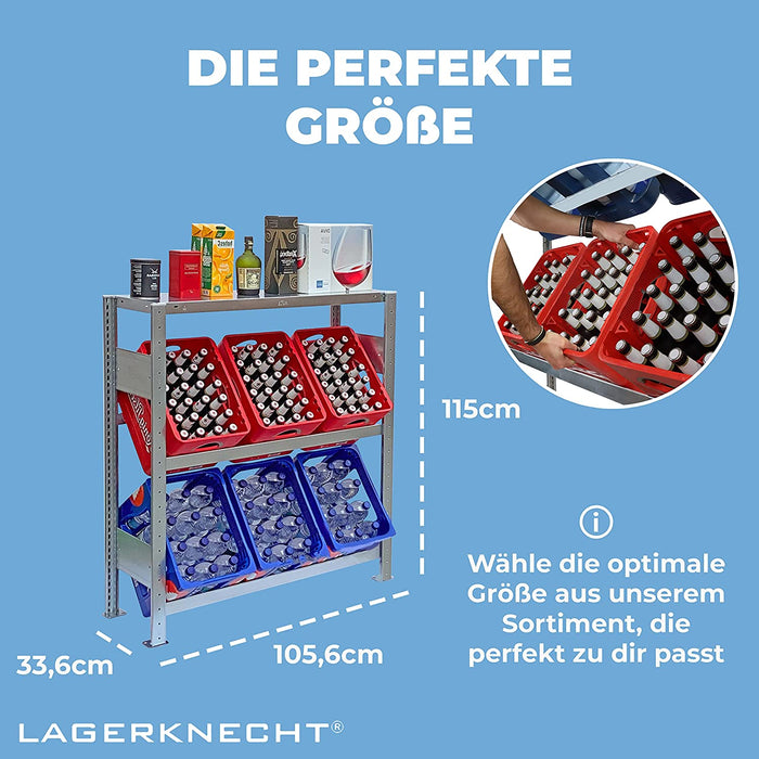 Getränkekistenregal 6 Kisten Made in Germany professionelle Ordnung für Kisten Regal für Getränkekisten, Wasserkistenregal, Bierkistenregal
