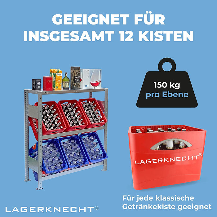Getränkekistenregal 6 Kisten Made in Germany professionelle Ordnung für Kisten Regal für Getränkekisten, Wasserkistenregal, Bierkistenregal