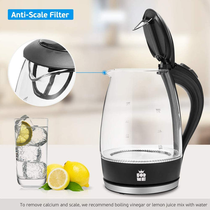 Glas Wasserkocher 1,7 I Glaswasserkocher I Wasserkessel 2200W I Kalkfilter I Blau LED Teekessel I 360°-Sockel I Abschaltautomatik I Trockengehschutz