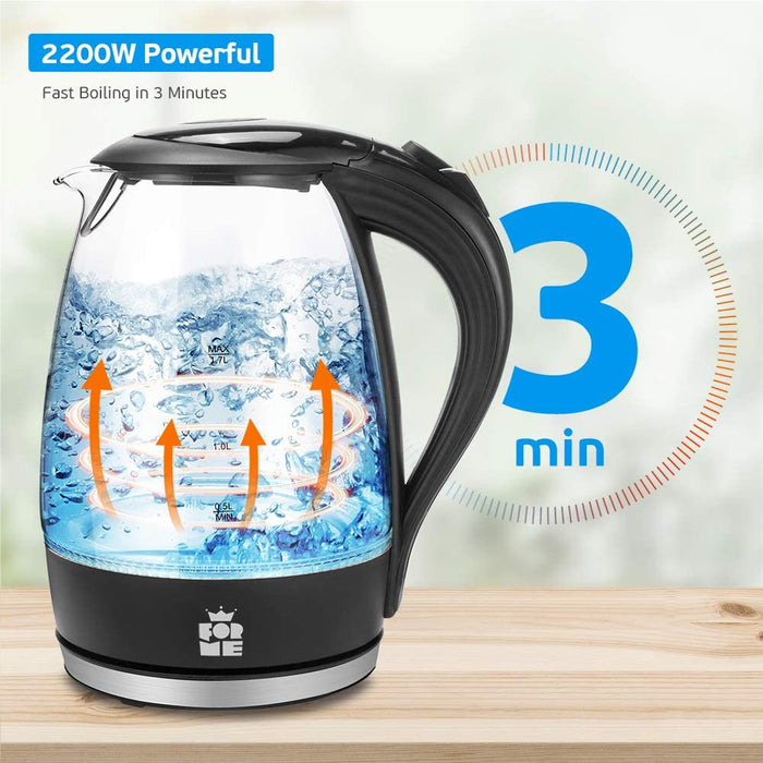 Glas Wasserkocher 1,7 I Glaswasserkocher I Wasserkessel 2200W I Kalkfilter I Blau LED Teekessel I 360°-Sockel I Abschaltautomatik I Trockengehschutz