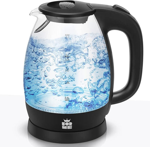 Glas Wasserkocher 1,7 I Glaswasserkocher I Wasserkessel 2200W I Kalkfilter I Blau LED Teekessel I 360°-Sockel I Abschaltautomatik I Trockengehschutz