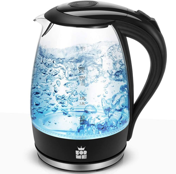Glas Wasserkocher 1,7 I Glaswasserkocher I Wasserkessel 2200W I Kalkfilter I Blau LED Teekessel I 360°-Sockel I Abschaltautomatik I Trockengehschutz