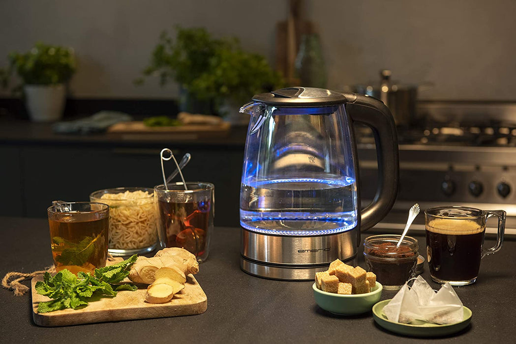 Glas Wasserkocher,1.7 Liter, 2200 Watt, LED Innenbeleuchtung, 360° Basis, Sieger Preis/Leistung Haus & Garten Test 02/2019, 1.7 liters