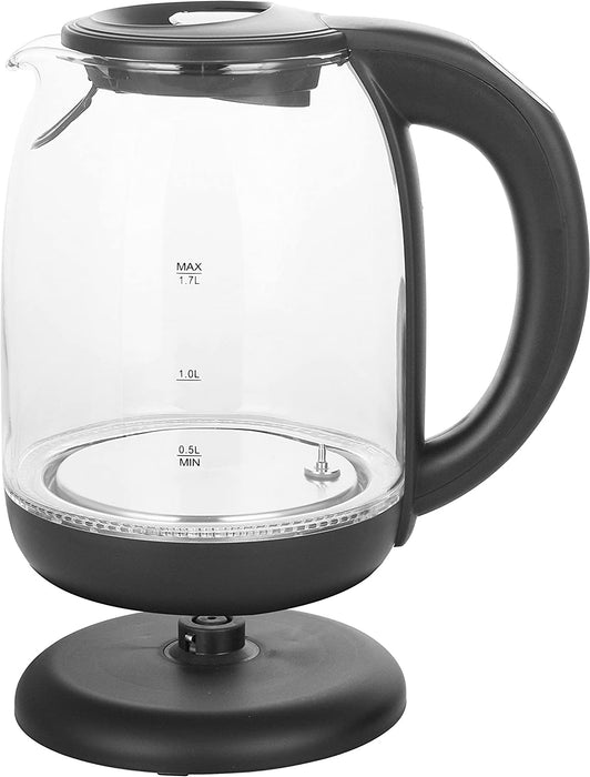Glas Wasserkocher mit Temperaturwahl (60°C/70°C/80°C/90°C/100°C), BPA-frei, Trockengehschutz, Auto-Off, 2200 Watt, Edelstahl, 1.7 liters