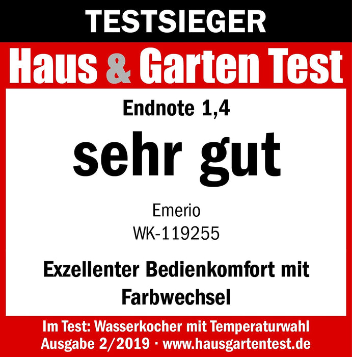 Glas Wasserkocher mit Temperaturwahl (60°C/70°C/80°C/90°C/100°C), BPA-frei, Trockengehschutz, Auto-Off, 2200 Watt, Edelstahl, 1.7 liters