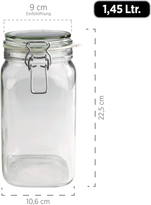 Gothika, Einmachgläser 1,45 l, 6er Set, made in Germany, Vorratsgläser mit Deckel und Drahtbügel zum luftdichten Aufbewahren, Einkochen und Einlegen