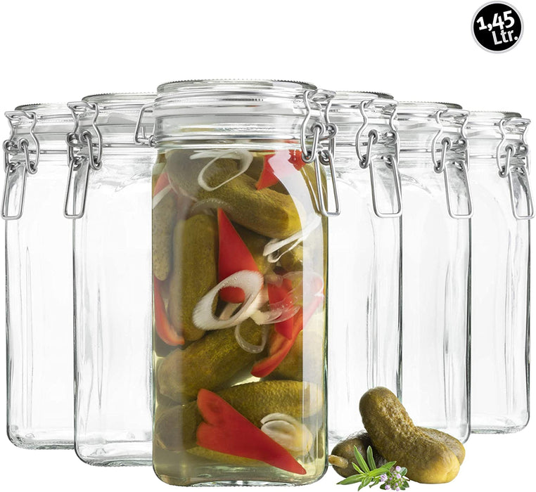 Gothika, Einmachgläser 1,45 l, 6er Set, made in Germany, Vorratsgläser mit Deckel und Drahtbügel zum luftdichten Aufbewahren, Einkochen und Einlegen