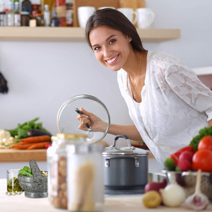 Granit Mörser mit Stößel 17 cm Durchmesser, robuster, langlebiger Steinmörser, echter Granit poliert, grau