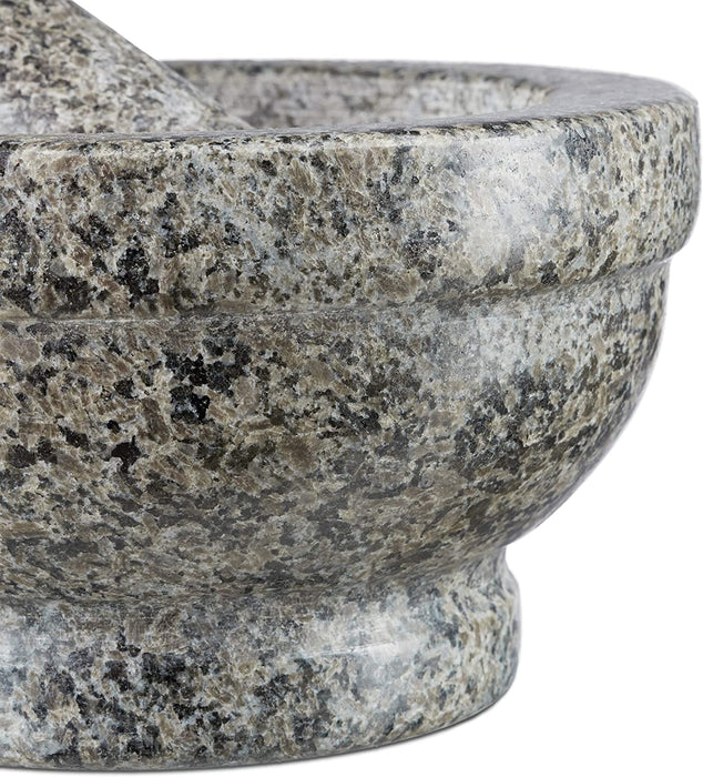 Granit Mörser mit Stößel 17 cm Durchmesser, robuster, langlebiger Steinmörser, echter Granit poliert, grau