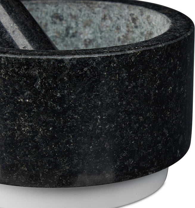 Granit Mörser mit Stößel, langlebig, Gewürze, Kräuter, rutschfest, Steinmörser, Ø 14 cm, 400 ml, grau/weiß