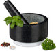 Granit Mörser mit Stößel, langlebig, Gewürze, Kräuter, rutschfest, Steinmörser, Ø 14 cm, 400 ml, grau/weiß