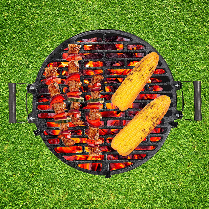 Grillfass, Gusseisen und Stahl, höhenverstellbar, tragbar, Barbecue Holzkohlegrill, Grillrost Ø 35 cm, schwarz