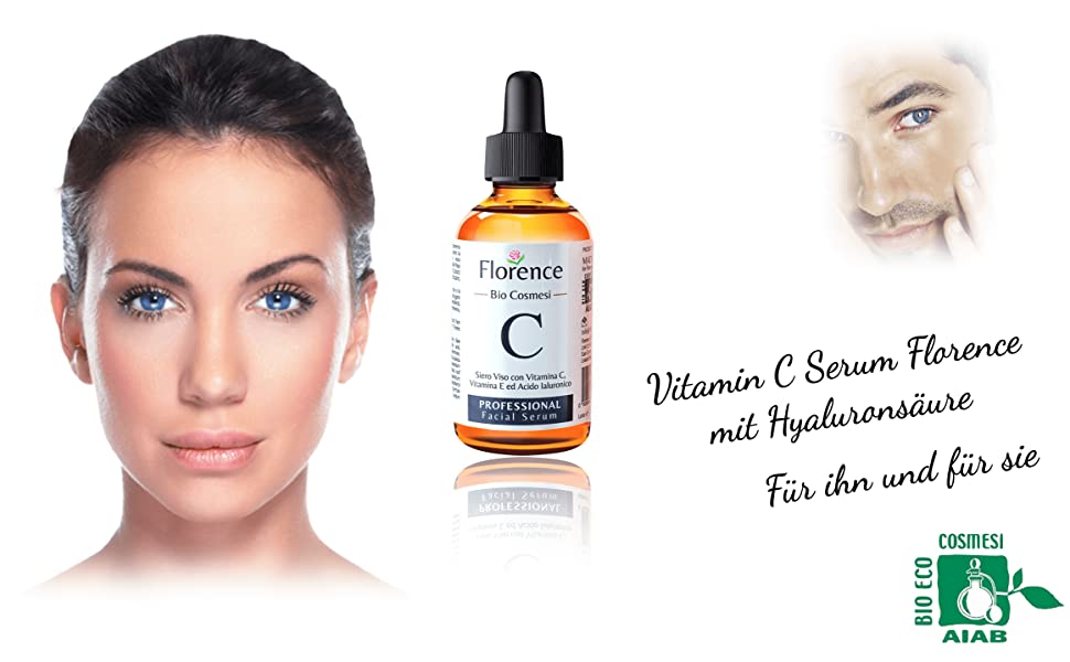 Größe 60 ml. BIO Hyaluron Serum mit Vitamin C/E Hochkonzentriert. Dermaroller geeignet. Gesichtsserum mit Organischen Anti Falten/Age Inhaltsstoffen