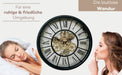 Große Vintage Metall Glas Wanduhr in XXL mit bewegenden Zahnrädern Römische Ziffern Zahnrad Wanduhr Wohnzimmer Wand Uhr Deko Schwarz Gold Ø46 cm 