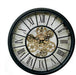Große Vintage Metall Glas Wanduhr in XXL mit bewegenden Zahnrädern Römische Ziffern Zahnrad Wanduhr Wohnzimmer Wand Uhr Deko Schwarz Gold Ø46 cm 