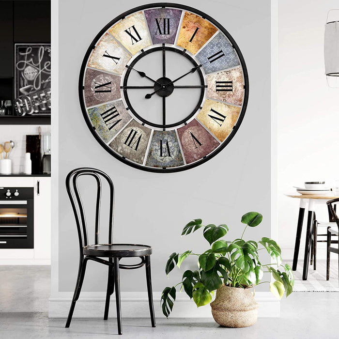 Große Vintage Wanduhr Retro XXL Antike Metall Uhr Edelstahl Groß Shabby Chic römische Ziffern Gross für Wohnzimmer Wand Ø 80 cm Wall-Art