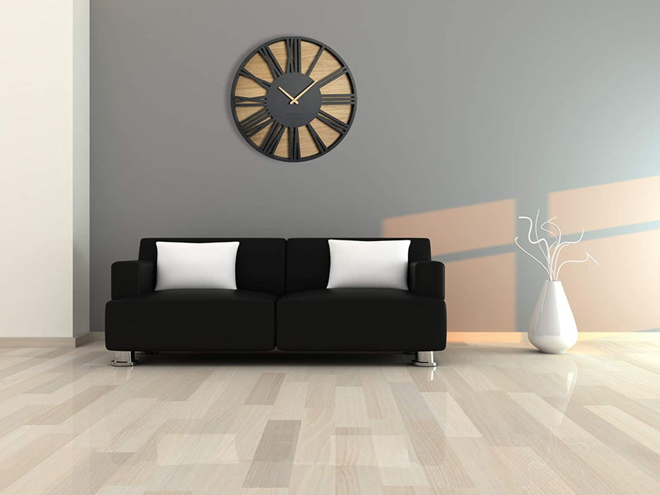Groß wanduhr ohne tickgeräusche Roman LOFT Schwarz 50cm, Wohnzimmer, Schlafzimmer