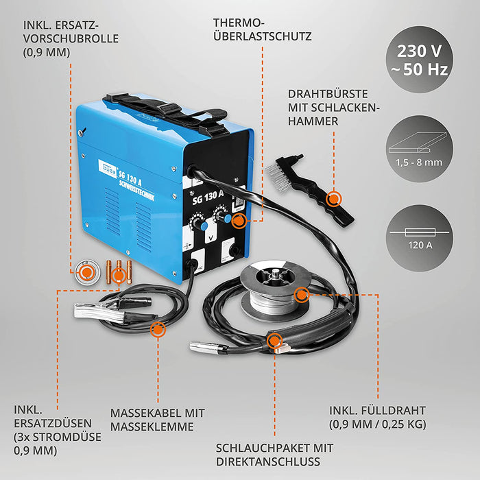 Güde Fülldraht-schweissgerät (Kühlventilator, Thermoüberlastschutz, Massekabel mit Masseklemme)