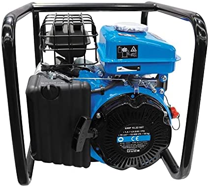 Güde Motorpumpe-Set (4-Takt Motor, Fördervolumen: 15.000 l/h, max. Förderhöhe: 22 m, Benzin-Motorpumpe), Blau, Schwarz