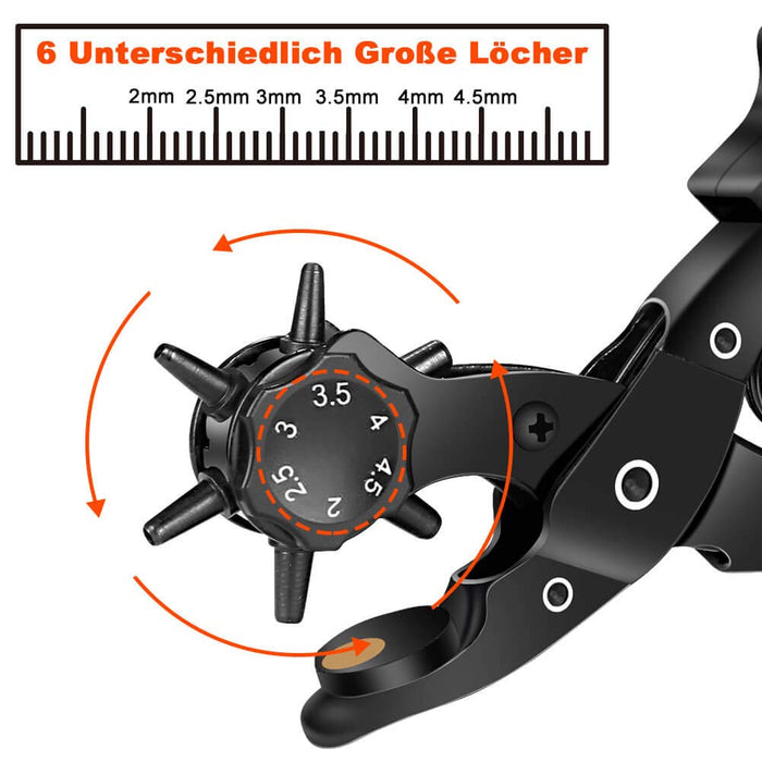 Gürtellochzange Heavy Duty Revolverlochzange Hebelübersetzung Lochzange Gürtel - Leder Locher mit 2 Extra Punch Platten, Lineal, Schleifstab 