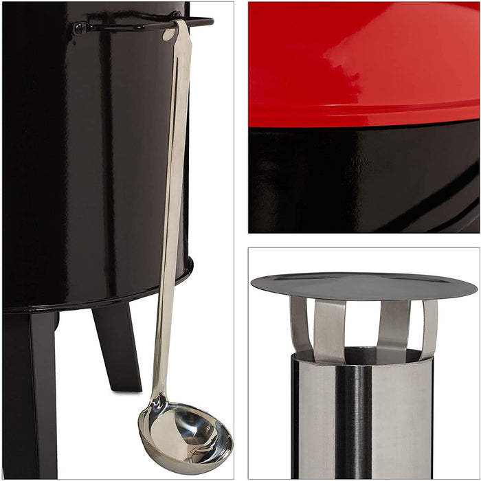 Gulaschkanone, emailliert, Gulaschkessel mit Deckel, 14 Liter, mit Grillrost, Outdoor Feldküche, schwarz rot