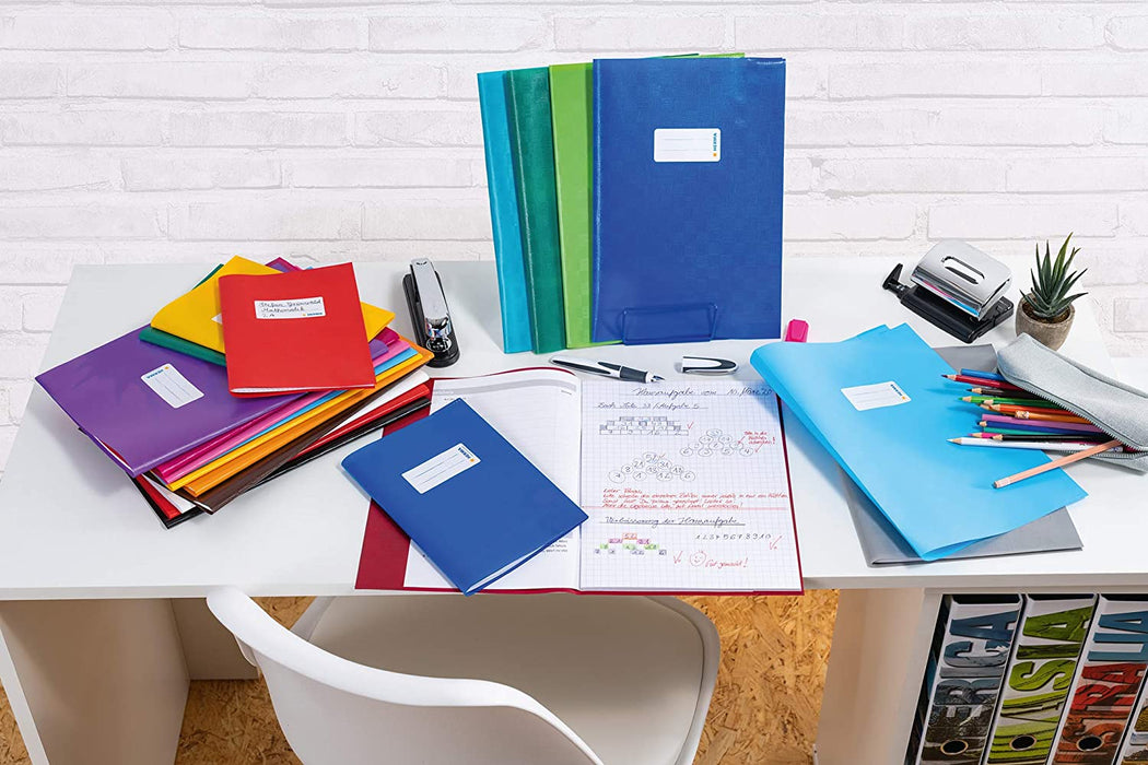 HERMA 19997 Heftumschläge DIN A4 Bast, Hefthüllen mit Beschriftungsetikett und Baststruktur, aus strapazierfähiger und abwischbarer Polypropylen-Folie