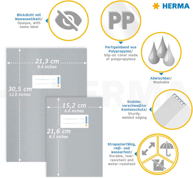 HERMA 19997 Heftumschläge DIN A4 Bast, Hefthüllen mit Beschriftungsetikett und Baststruktur, aus strapazierfähiger und abwischbarer Polypropylen-Folie