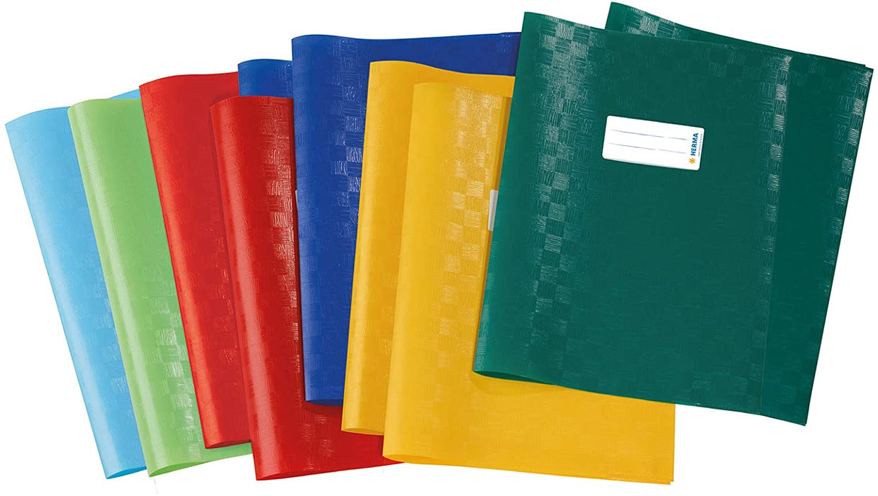 HERMA 19997 Heftumschläge DIN A4 Bast, Hefthüllen mit Beschriftungsetikett und Baststruktur, aus strapazierfähiger und abwischbarer Polypropylen-Folie