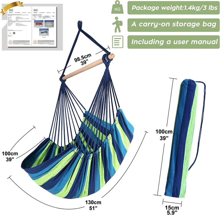 Hängematte Stuhl Große Hängematte Stuhl Entspannung Hängesessel Baumwolle Weben für Höchsten Komfort und Haltbarkeit Innen/Draußen Zuhause Schlafzimmer Terrasse Deck Hof Garten