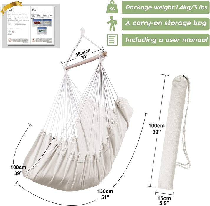 Hängematte Stuhl Große Hängematte Stuhl Entspannung Hängesessel Baumwolle Weben für Höchsten Komfort und Haltbarkeit Innen/Draußen