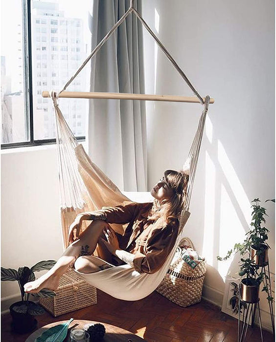 Hängematte Stuhl Große Hängematte Stuhl Entspannung Hängesessel Baumwolle Weben für Höchsten Komfort und Haltbarkeit Innen/Draußen