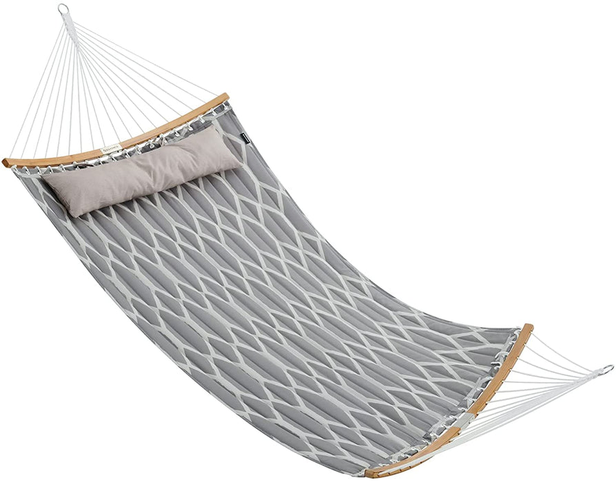 Hängematte, gepolstert, gesteppt, mit teilbaren gebogenen Bambusstangen, mit Kopfstütze, 200 x 140 cm, bis 225 kg belastbar, graue und beige Rauten