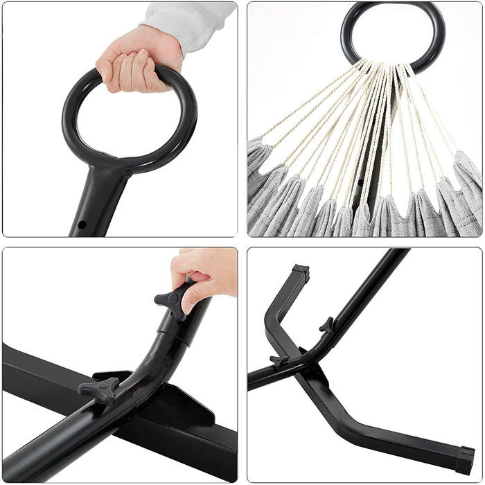 Hängematte mit Gestell, 210 x 150 cm, auf 5 Verschiedene Höhen verstellbar, Gestell aus Metall, bis 240 kg belastbar, für Garten