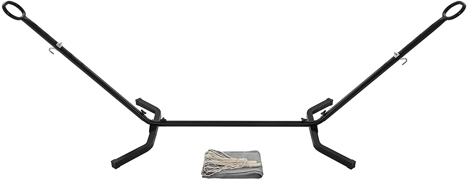 Hängematte mit Gestell, 210 x 150 cm, auf 5 Verschiedene Höhen verstellbar, Gestell aus Metall, bis 240 kg belastbar, für Garten