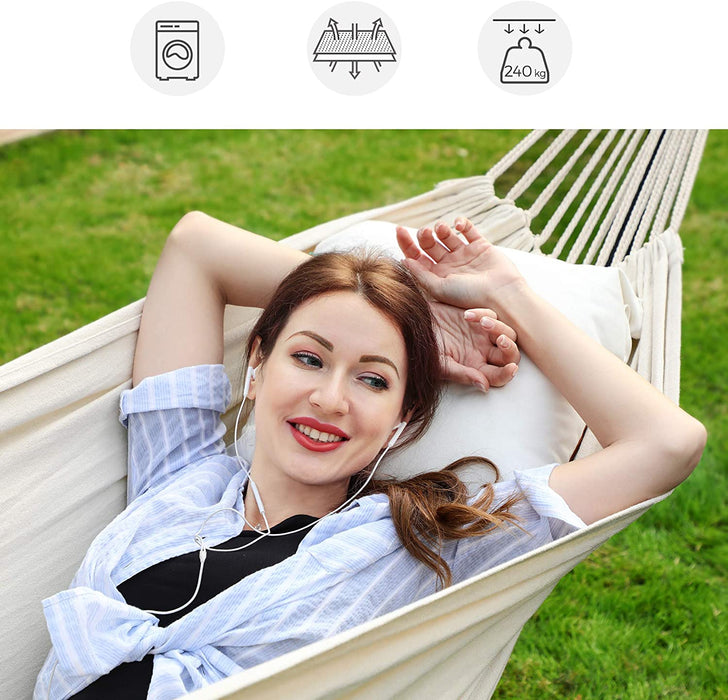 Hängematte mit Gestell, 210 x 150 cm, auf 5 Verschiedene Höhen verstellbar, Gestell aus Metall, bis 240 kg belastbar, für Garten