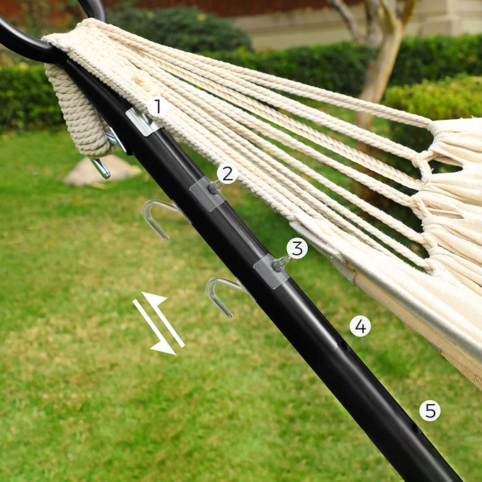 Hängematte mit Gestell, 210 x 150 cm, auf 5 Verschiedene Höhen verstellbar, Gestell aus Metall, bis 240 kg belastbar, für Garten