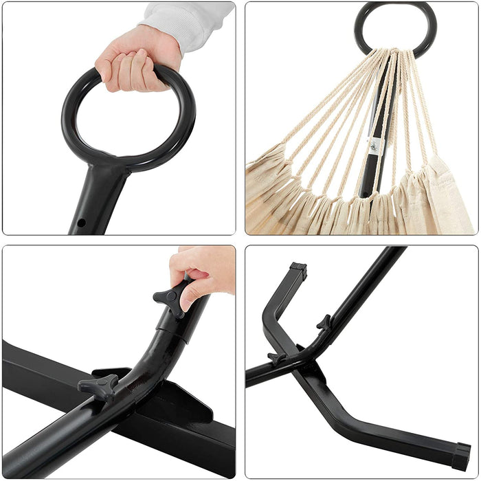 Hängematte mit Gestell, 210 x 150 cm, auf 5 Verschiedene Höhen verstellbar, Gestell aus Metall, bis 240 kg belastbar, für Garten