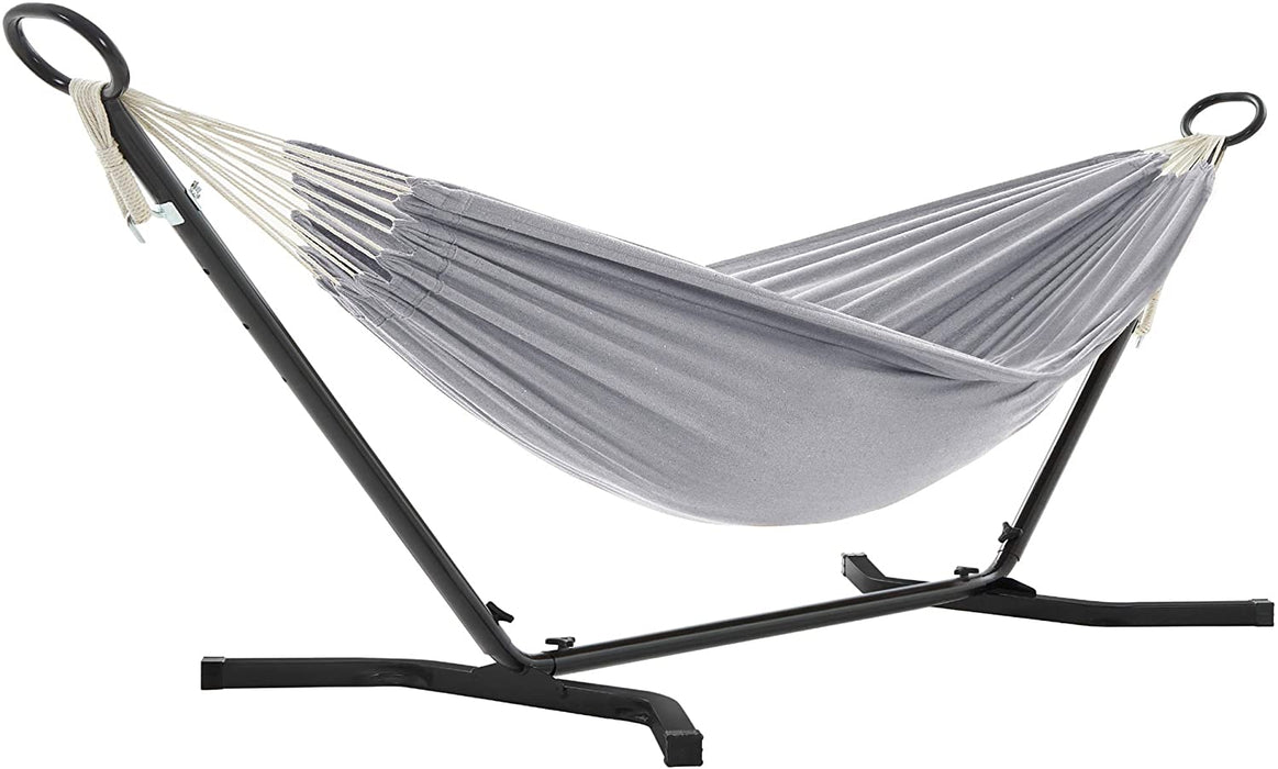 Hängematte mit Gestell, 210 x 150 cm, auf 5 Verschiedene Höhen verstellbar, Gestell aus Metall, bis 240 kg belastbar, für Garten