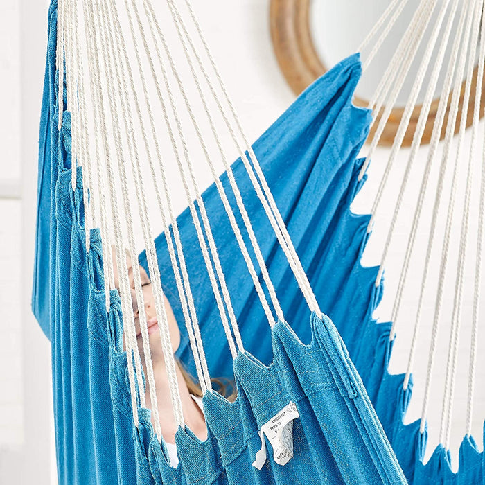 Hängesessel, Hängeschaukel, Hängestuhl mit 2 Kissen, Metallkette, bis 150 kg belastbar, Indoor und Outdoor, Wohnzimmer, Schlafzimmer, blau