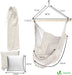  Hängesessel mit 2 Kissen & Bücherfach, Hängestuhl XXL Hängematte Hängeschaukel für Indoor Outdoor Garten, Beige